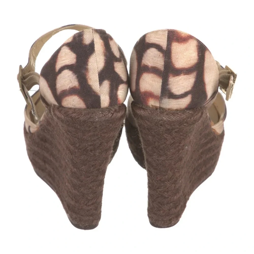 Jimmy Choo Brown and Cream Patterned Espadrille Wedge Sandals